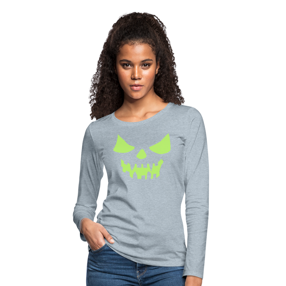 GLOW IN THE DARK STYLED SCARY FACE Women's Premium Long Sleeve T-Shirt - heather ice blue