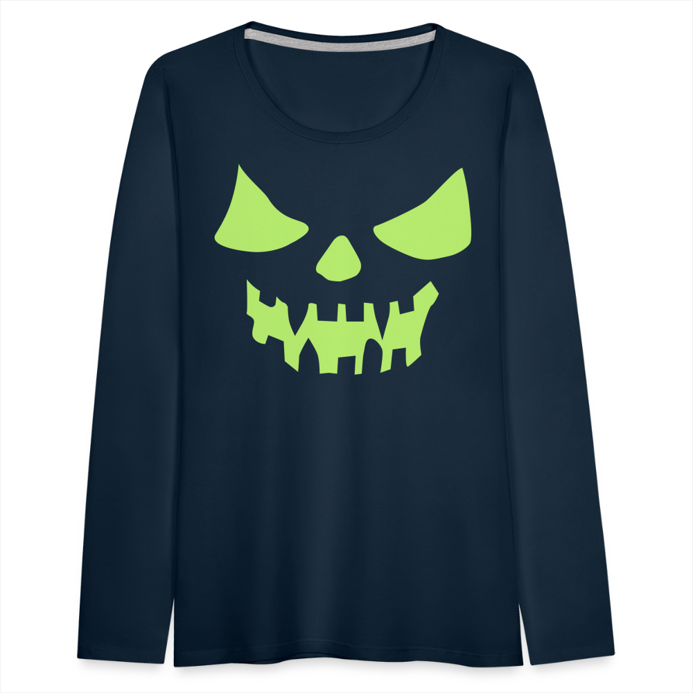 GLOW IN THE DARK STYLED SCARY FACE Women's Premium Long Sleeve T-Shirt - deep navy