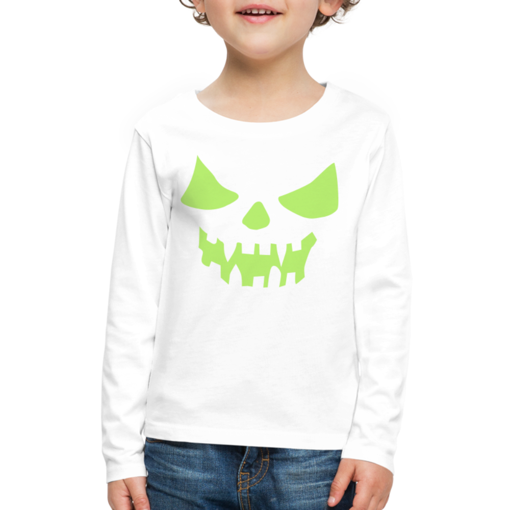 GLOW IN THE DARK STYLED SCARY FACE Kids' Premium Long Sleeve T-Shirt - white