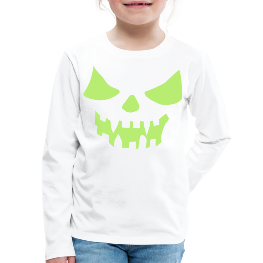 GLOW IN THE DARK STYLED SCARY FACE Kids' Premium Long Sleeve T-Shirt - white