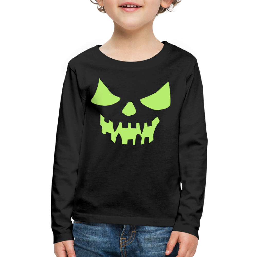 GLOW IN THE DARK STYLED SCARY FACE Kids' Premium Long Sleeve T-Shirt - black