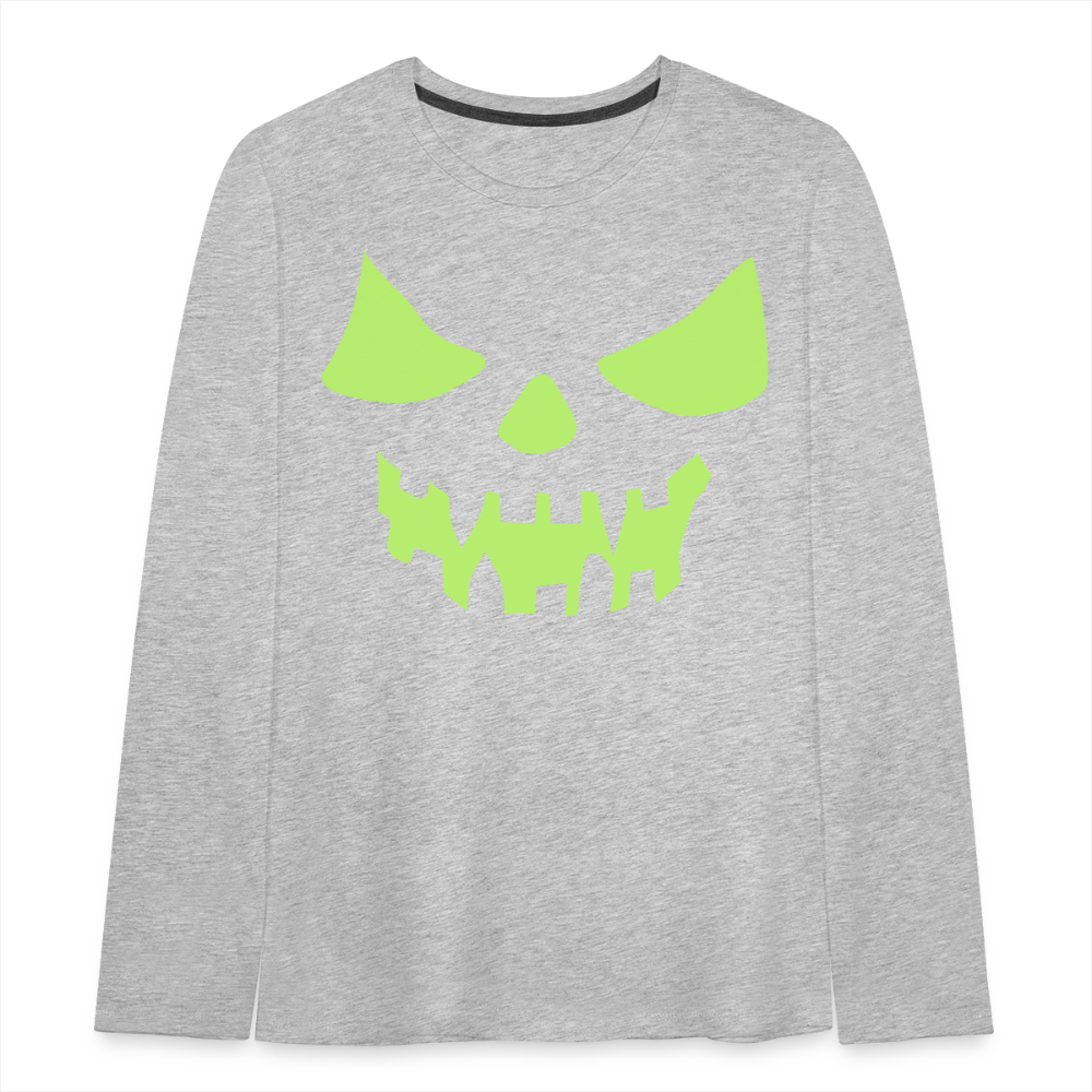 GLOW IN THE DARK STYLED SCARY FACE Kids' Premium Long Sleeve T-Shirt - heather gray