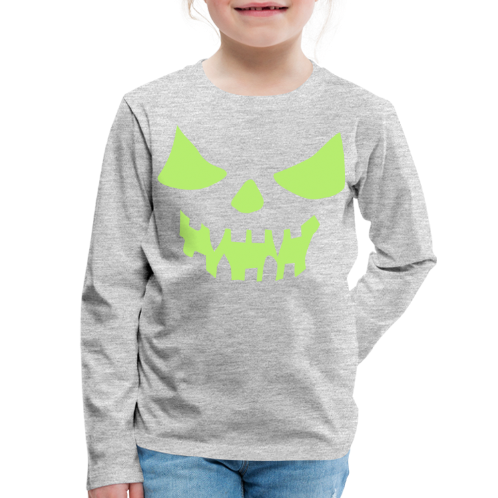GLOW IN THE DARK STYLED SCARY FACE Kids' Premium Long Sleeve T-Shirt - heather gray