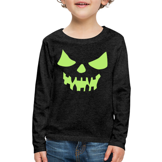 GLOW IN THE DARK STYLED SCARY FACE Kids' Premium Long Sleeve T-Shirt - charcoal grey