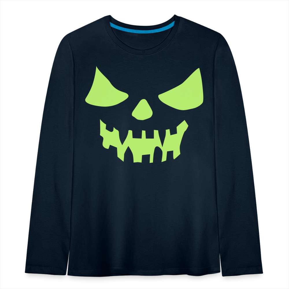 GLOW IN THE DARK STYLED SCARY FACE Kids' Premium Long Sleeve T-Shirt - deep navy
