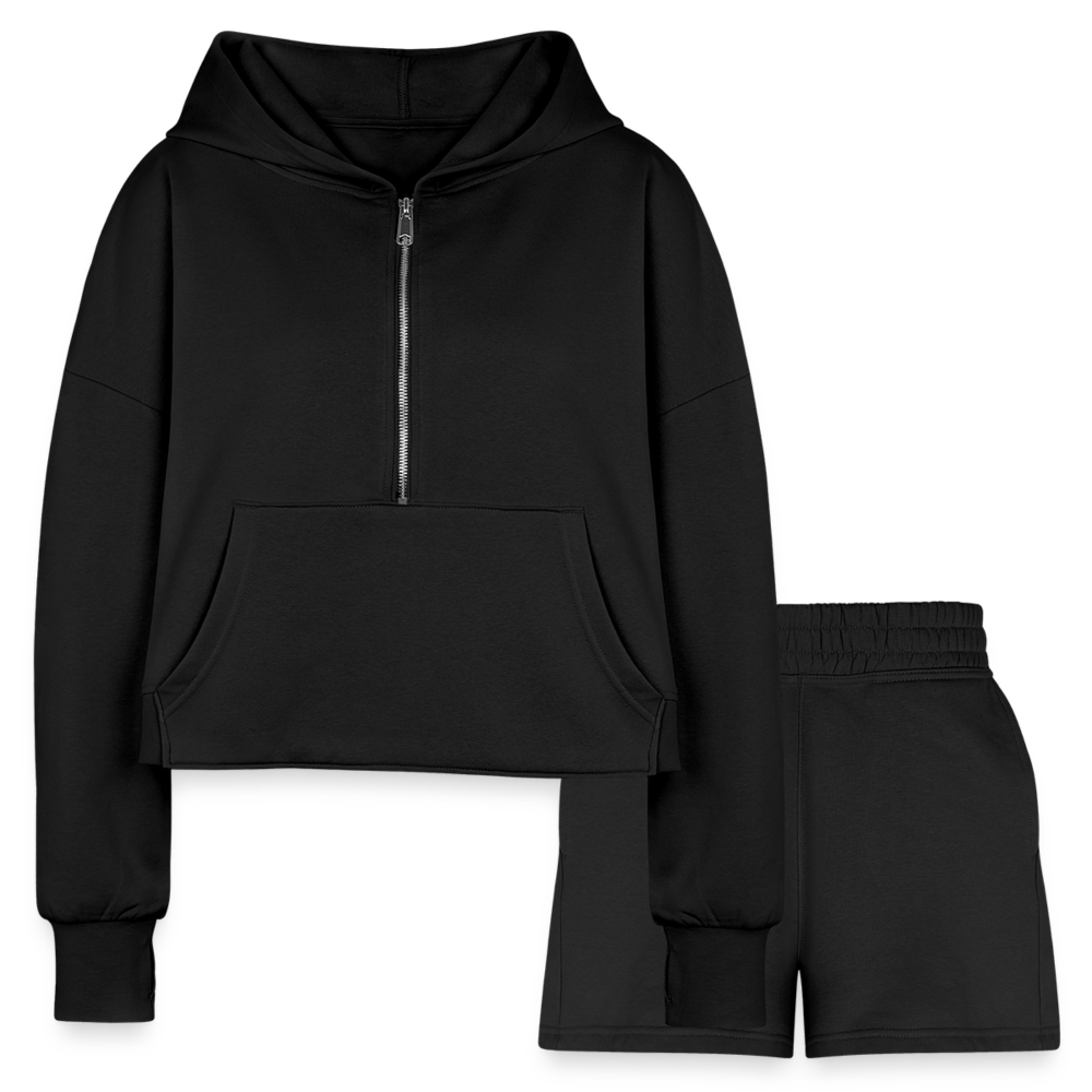 Customizable Women’s Cropped Hoodie & Jogger Short Set add your own photos, images, designs, quotes, texts and more - black