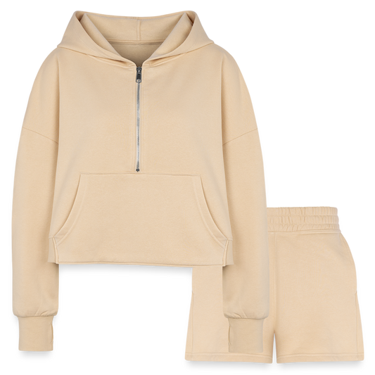 Customizable Women’s Cropped Hoodie & Jogger Short Set add your own photos, images, designs, quotes, texts and more - nude