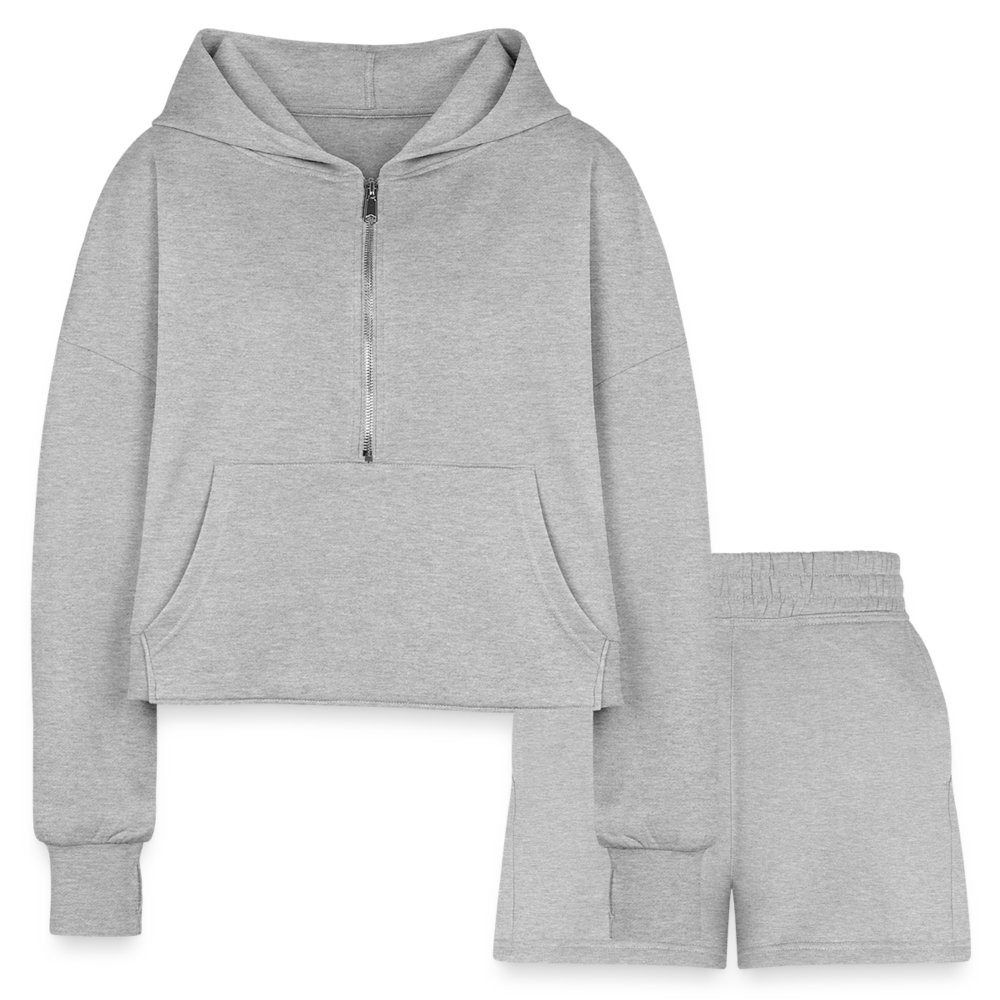 Customizable Women’s Cropped Hoodie & Jogger Short Set add your own photos, images, designs, quotes, texts and more - heather gray