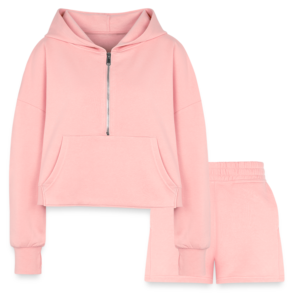 Customizable Women’s Cropped Hoodie & Jogger Short Set add your own photos, images, designs, quotes, texts and more - light pink