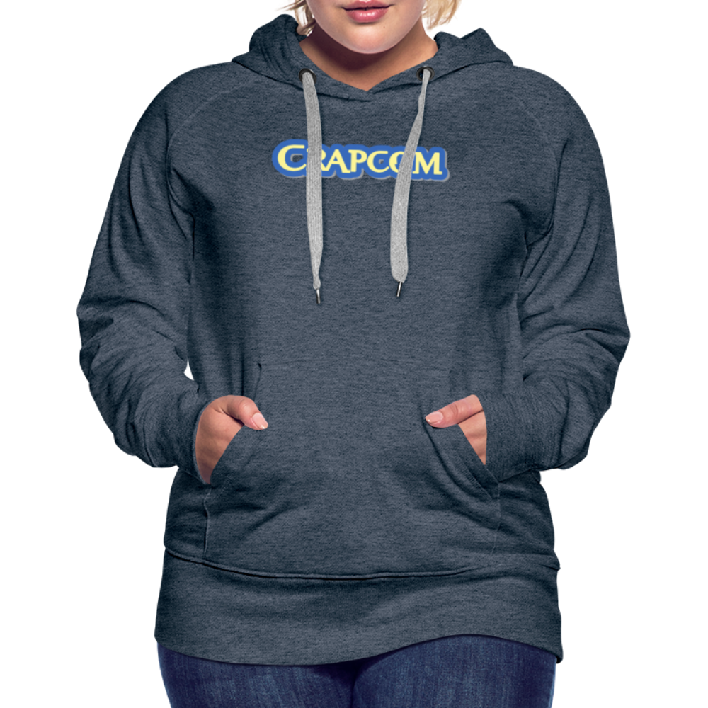 Crapcom funny parody Videogame Gift for Gamers & PC players Women’s Premium Hoodie - heather denim