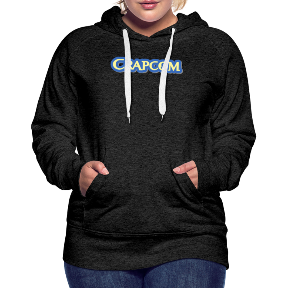 Crapcom funny parody Videogame Gift for Gamers & PC players Women’s Premium Hoodie - charcoal grey