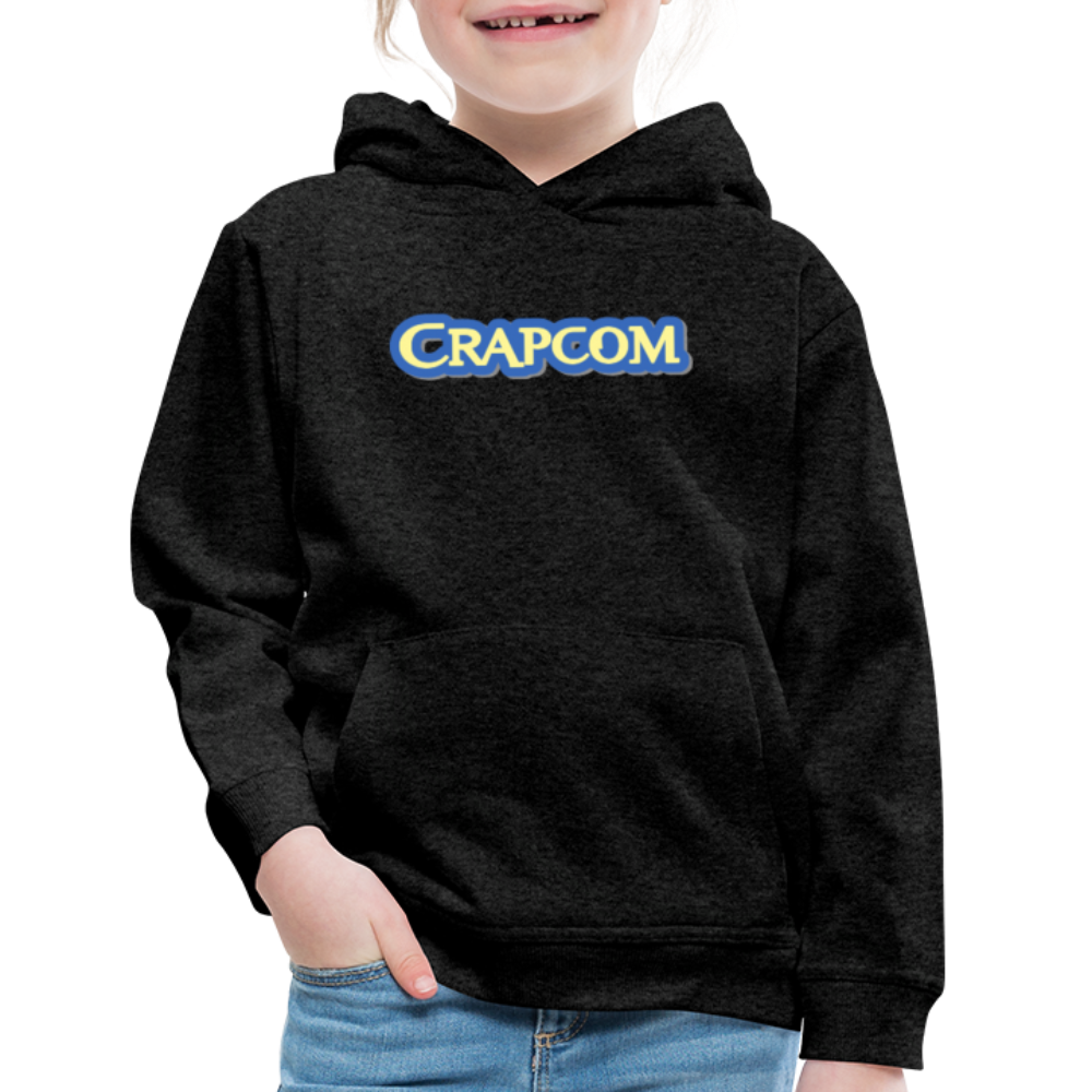 Crapcom funny parody Videogame Gift for Gamers & PC players Kids‘ Premium Hoodie - charcoal grey