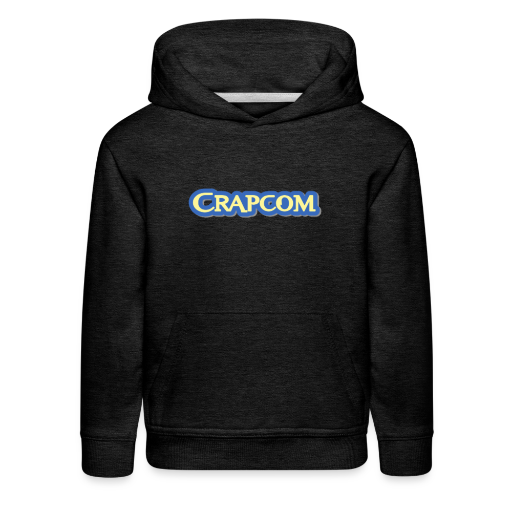 Crapcom funny parody Videogame Gift for Gamers & PC players Kids‘ Premium Hoodie - charcoal grey