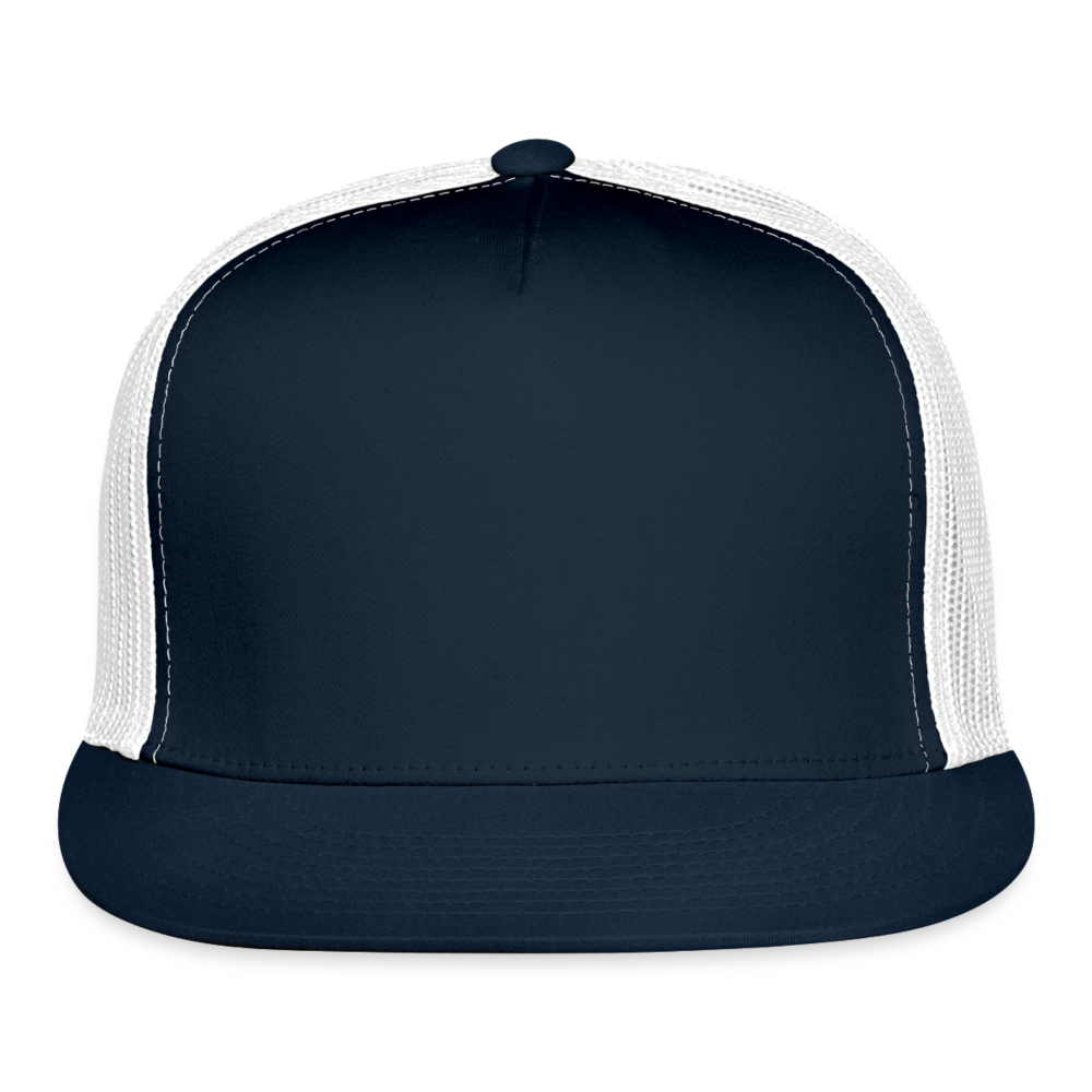 Customizable Trucker Cap ADD YOUR OWN PHOTO, IMAGES, DESIGNS, QUOTES AND MORE - navy/white