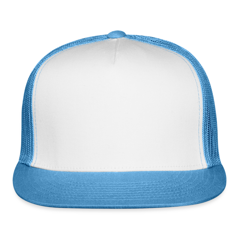 Customizable Trucker Cap ADD YOUR OWN PHOTO, IMAGES, DESIGNS, QUOTES AND MORE - white/blue