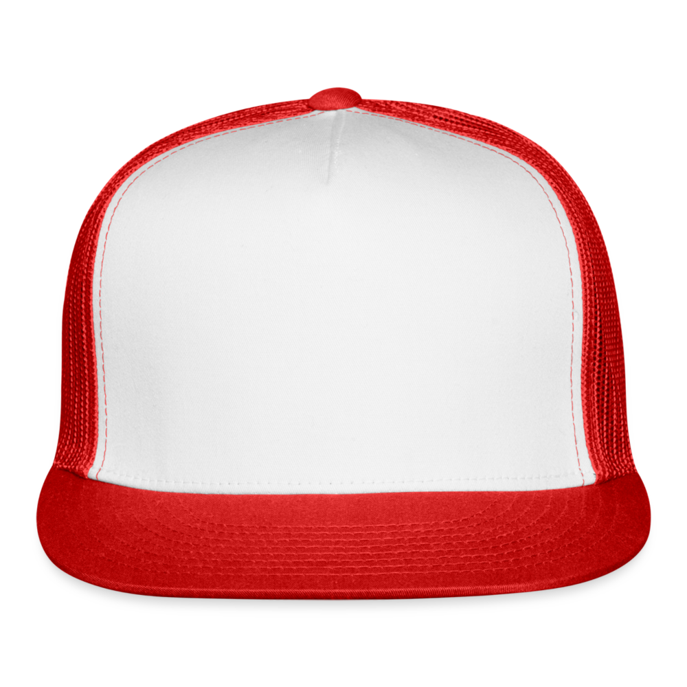 Customizable Trucker Cap ADD YOUR OWN PHOTO, IMAGES, DESIGNS, QUOTES AND MORE - white/red