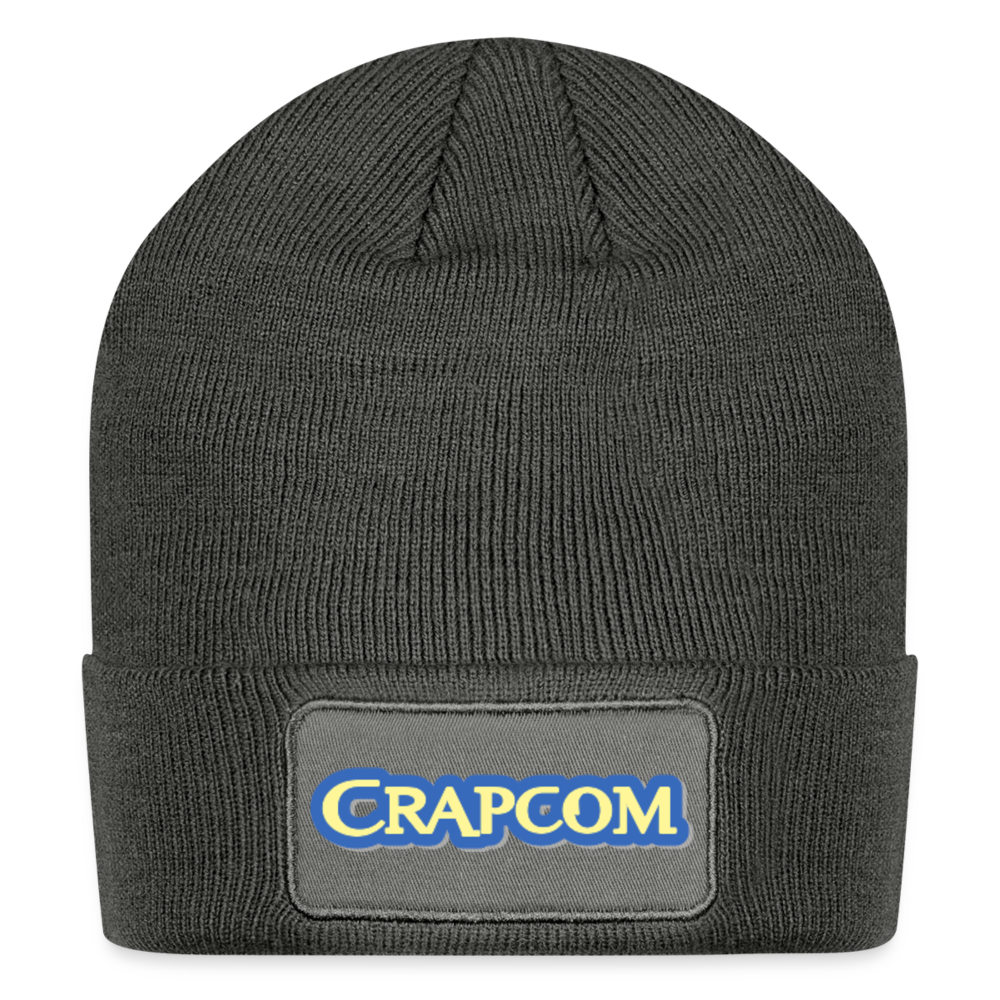 Crapcom funny parody Videogame Gift for Gamers & PC players Patch Beanie - charcoal grey