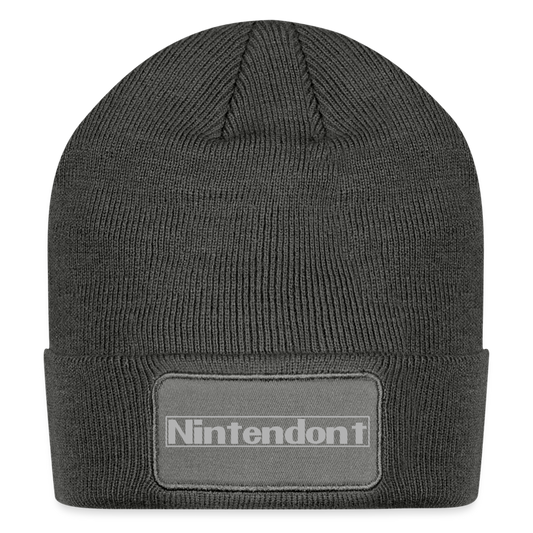 Nintendont funny parody Videogame Gift for Gamers Patch Beanie - charcoal grey