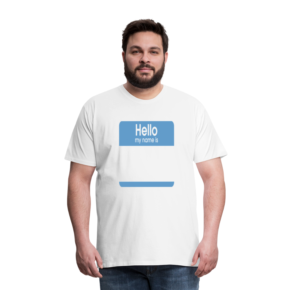 Hello My Name Is blue customizable template Men's Premium T-Shirt add your own photos, images, designs, quotes, texts, and more - white