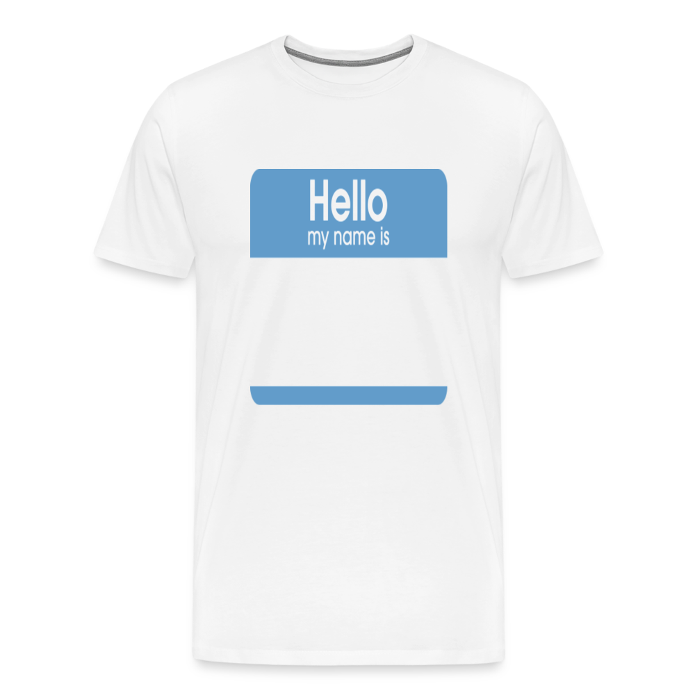 Hello My Name Is blue customizable template Men's Premium T-Shirt add your own photos, images, designs, quotes, texts, and more - white