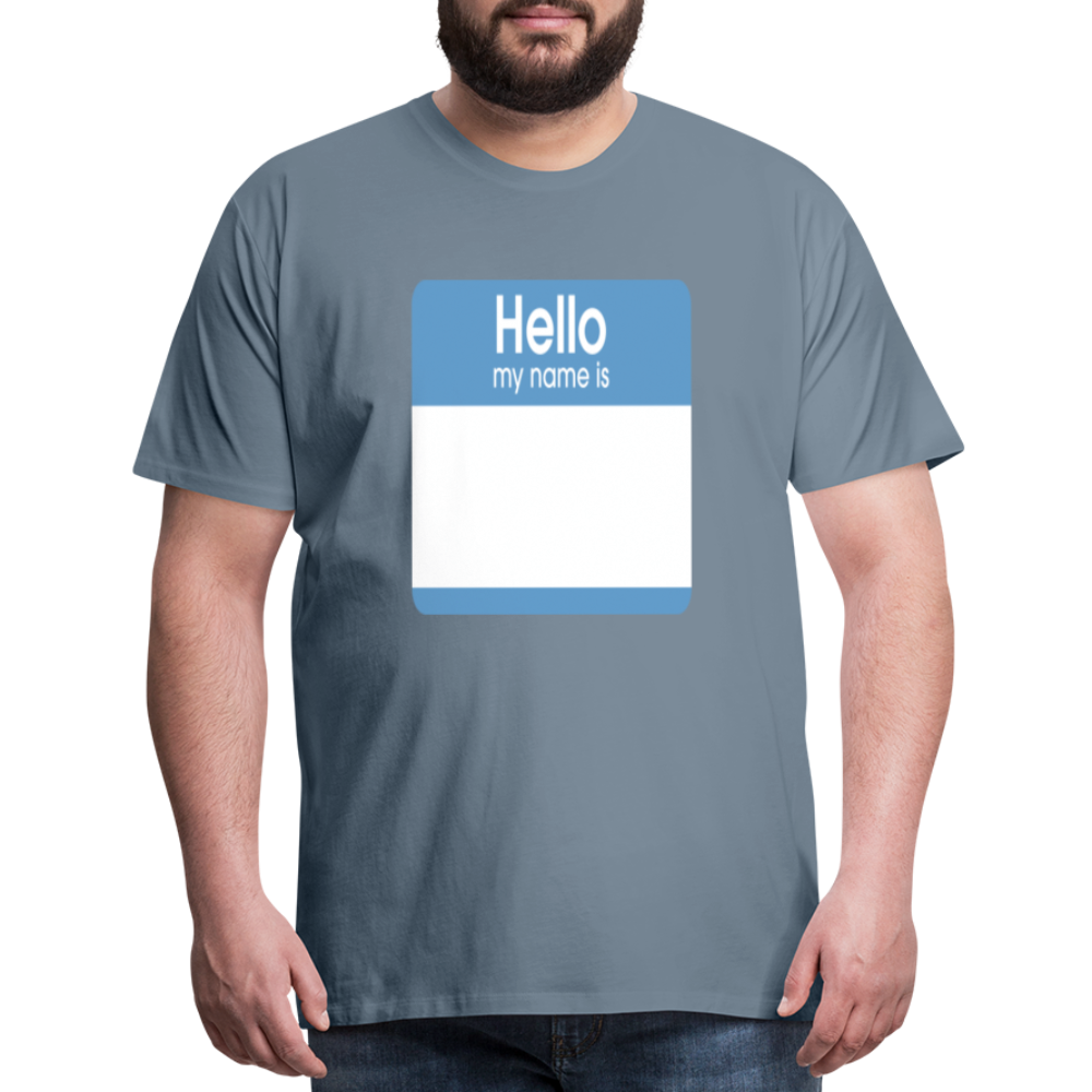Hello My Name Is blue customizable template Men's Premium T-Shirt add your own photos, images, designs, quotes, texts, and more - steel blue