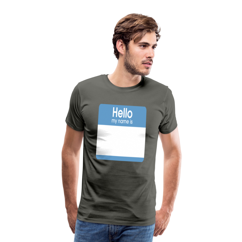Hello My Name Is blue customizable template Men's Premium T-Shirt add your own photos, images, designs, quotes, texts, and more - asphalt gray