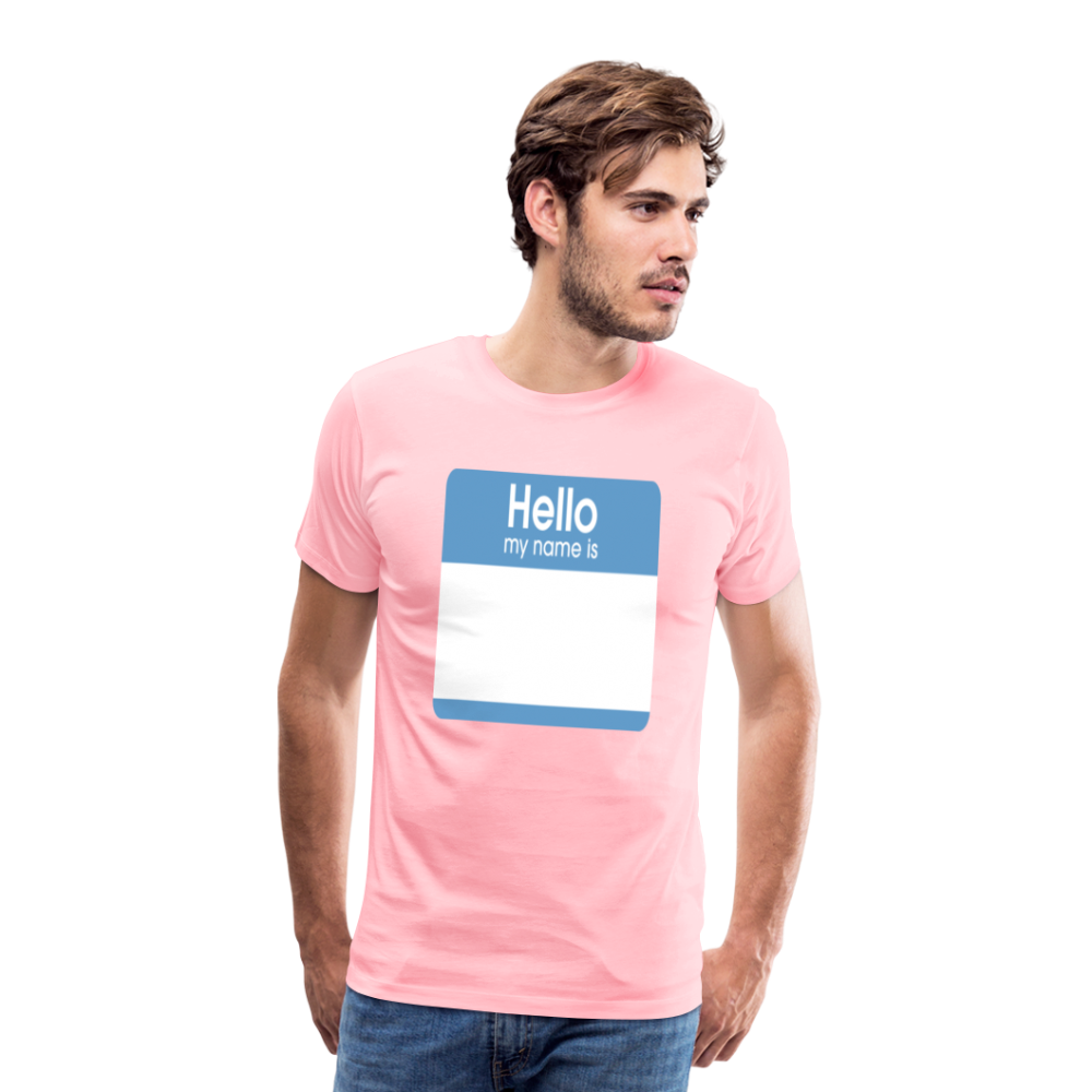 Hello My Name Is blue customizable template Men's Premium T-Shirt add your own photos, images, designs, quotes, texts, and more - pink