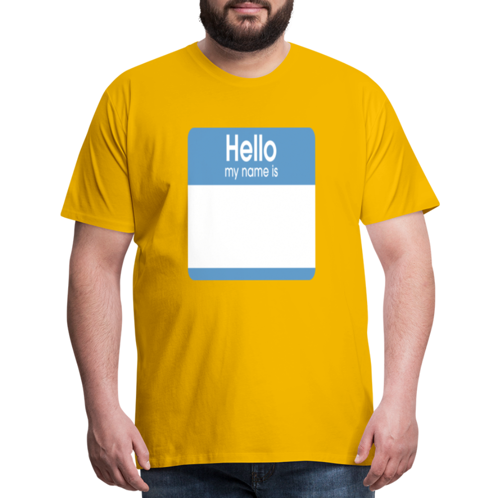 Hello My Name Is blue customizable template Men's Premium T-Shirt add your own photos, images, designs, quotes, texts, and more - sun yellow
