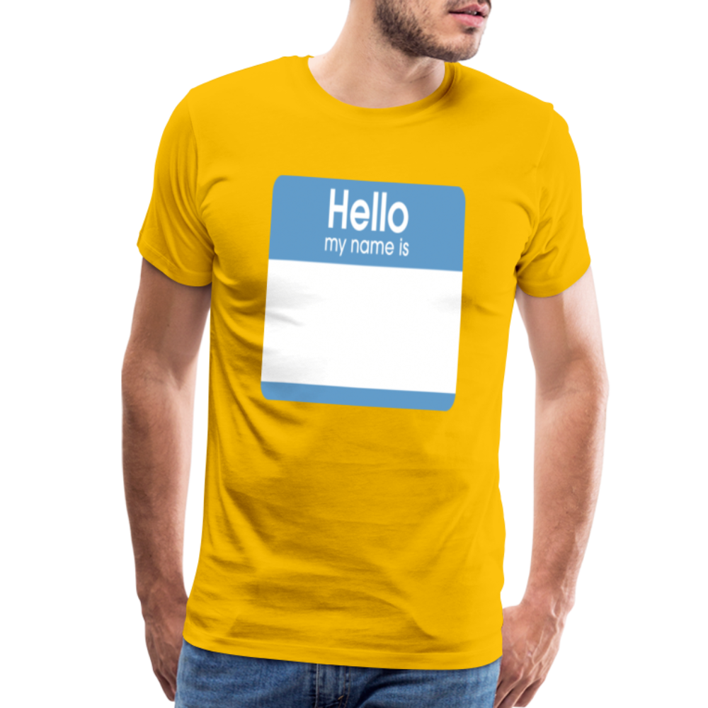 Hello My Name Is blue customizable template Men's Premium T-Shirt add your own photos, images, designs, quotes, texts, and more - sun yellow