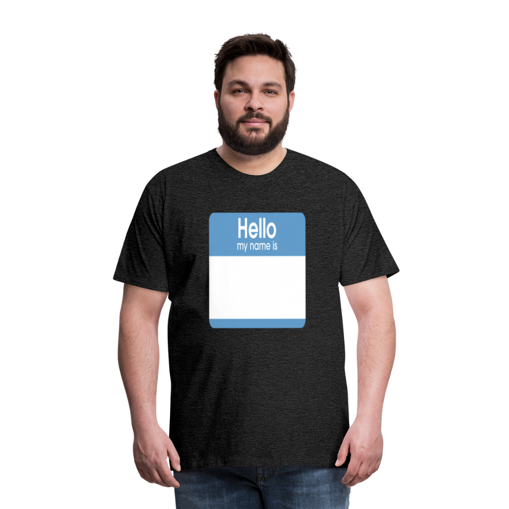 Hello My Name Is blue customizable template Men's Premium T-Shirt add your own photos, images, designs, quotes, texts, and more - charcoal grey