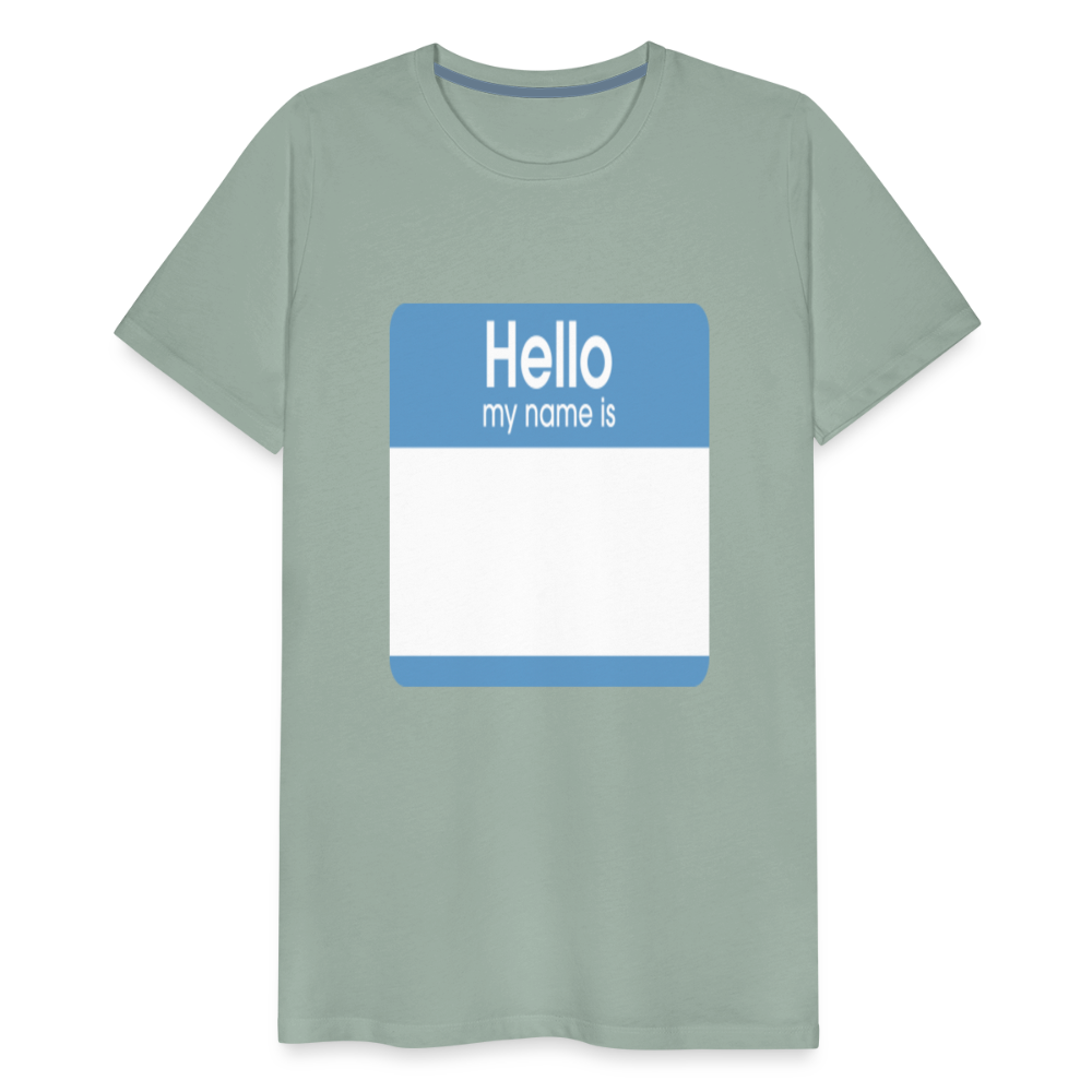 Hello My Name Is blue customizable template Men's Premium T-Shirt add your own photos, images, designs, quotes, texts, and more - steel green