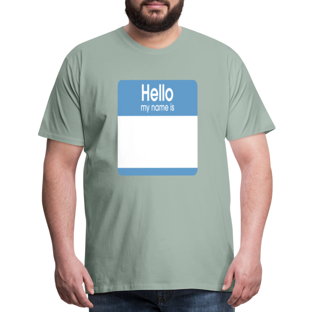 Hello My Name Is blue customizable template Men's Premium T-Shirt add your own photos, images, designs, quotes, texts, and more - steel green