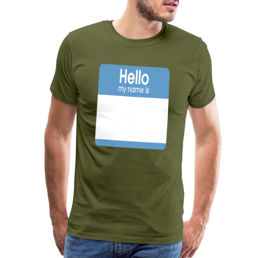 Hello My Name Is blue customizable template Men's Premium T-Shirt add your own photos, images, designs, quotes, texts, and more - olive green