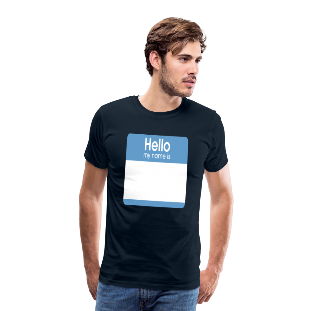 Hello My Name Is blue customizable template Men's Premium T-Shirt add your own photos, images, designs, quotes, texts, and more - deep navy