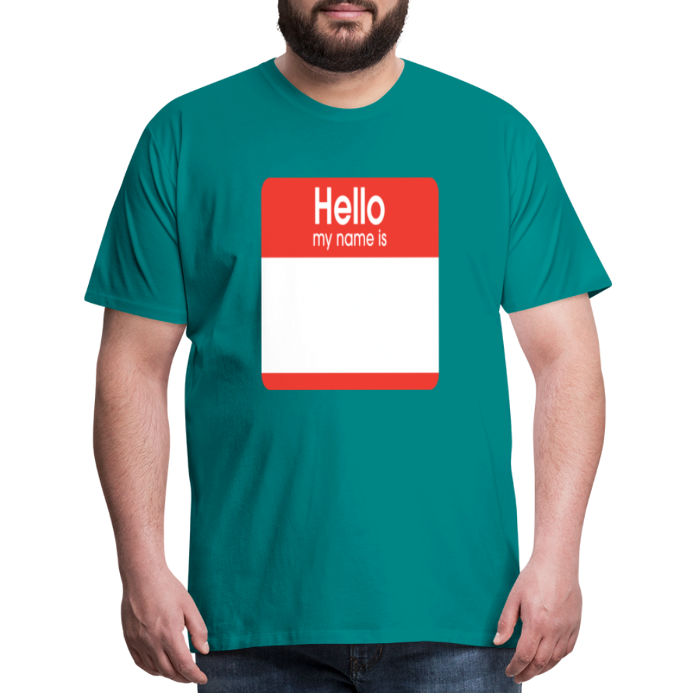 Hello My Name Is Red customizable template Men's Premium T-Shirt add your own photos, images, designs, quotes, texts, and more - teal