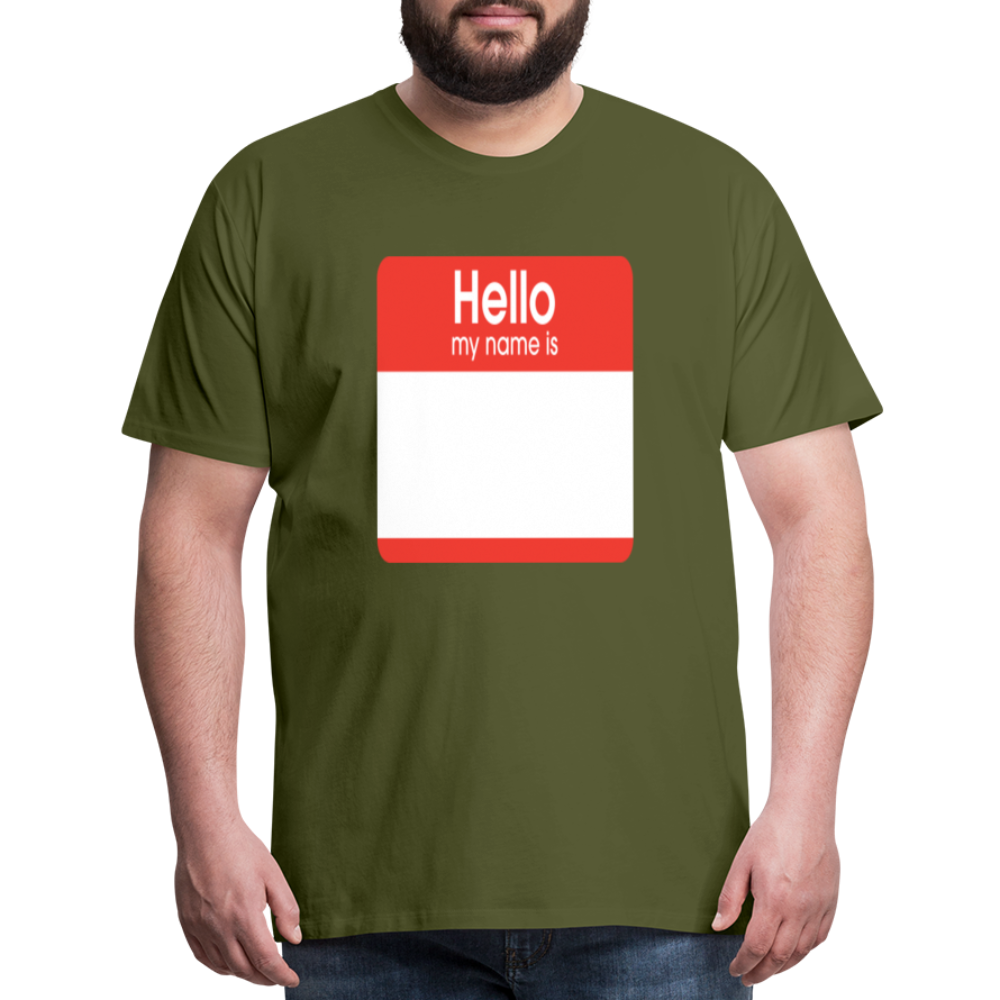 Hello My Name Is Red customizable template Men's Premium T-Shirt add your own photos, images, designs, quotes, texts, and more - olive green