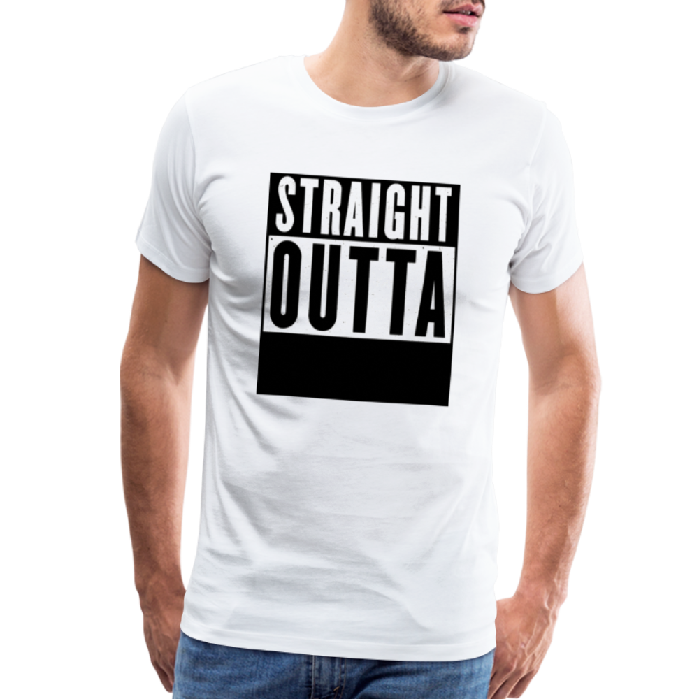 Straight Outta customizable personalized design template Men's Premium T-Shirt add your own photos, images, designs, quotes, texts, and more - white