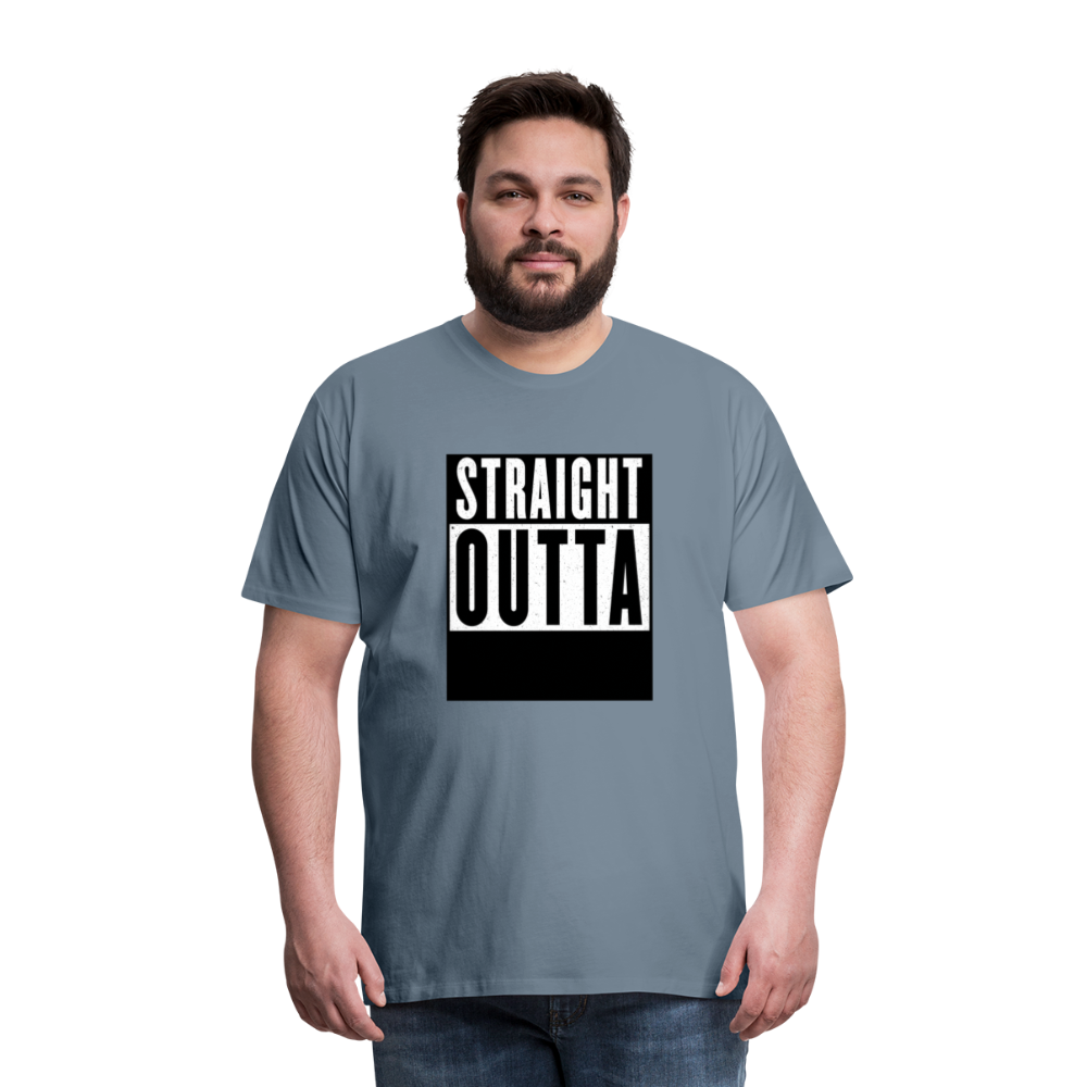 Straight Outta customizable personalized design template Men's Premium T-Shirt add your own photos, images, designs, quotes, texts, and more - steel blue