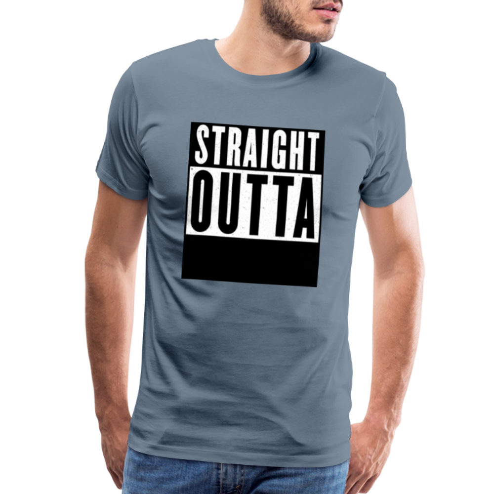 Straight Outta customizable personalized design template Men's Premium T-Shirt add your own photos, images, designs, quotes, texts, and more - steel blue