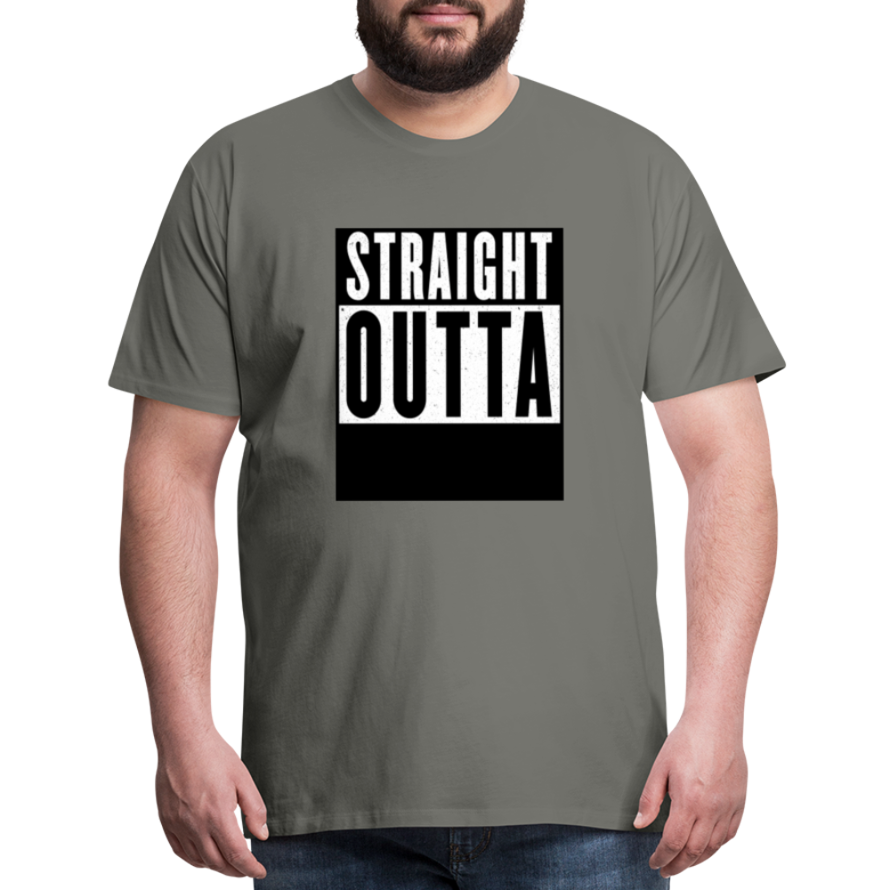 Straight Outta customizable personalized design template Men's Premium T-Shirt add your own photos, images, designs, quotes, texts, and more - asphalt gray