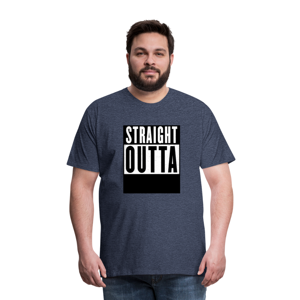 Straight Outta customizable personalized design template Men's Premium T-Shirt add your own photos, images, designs, quotes, texts, and more - heather blue