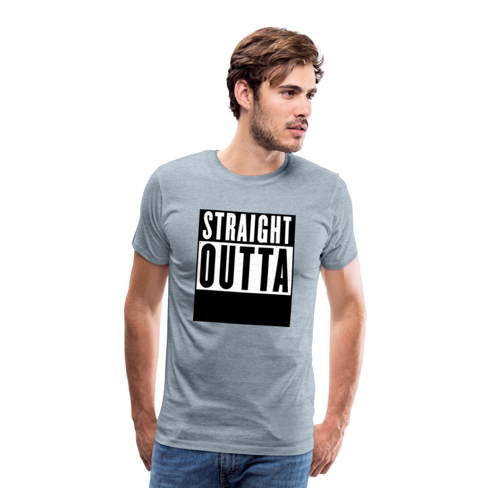 Straight Outta customizable personalized design template Men's Premium T-Shirt add your own photos, images, designs, quotes, texts, and more - heather ice blue