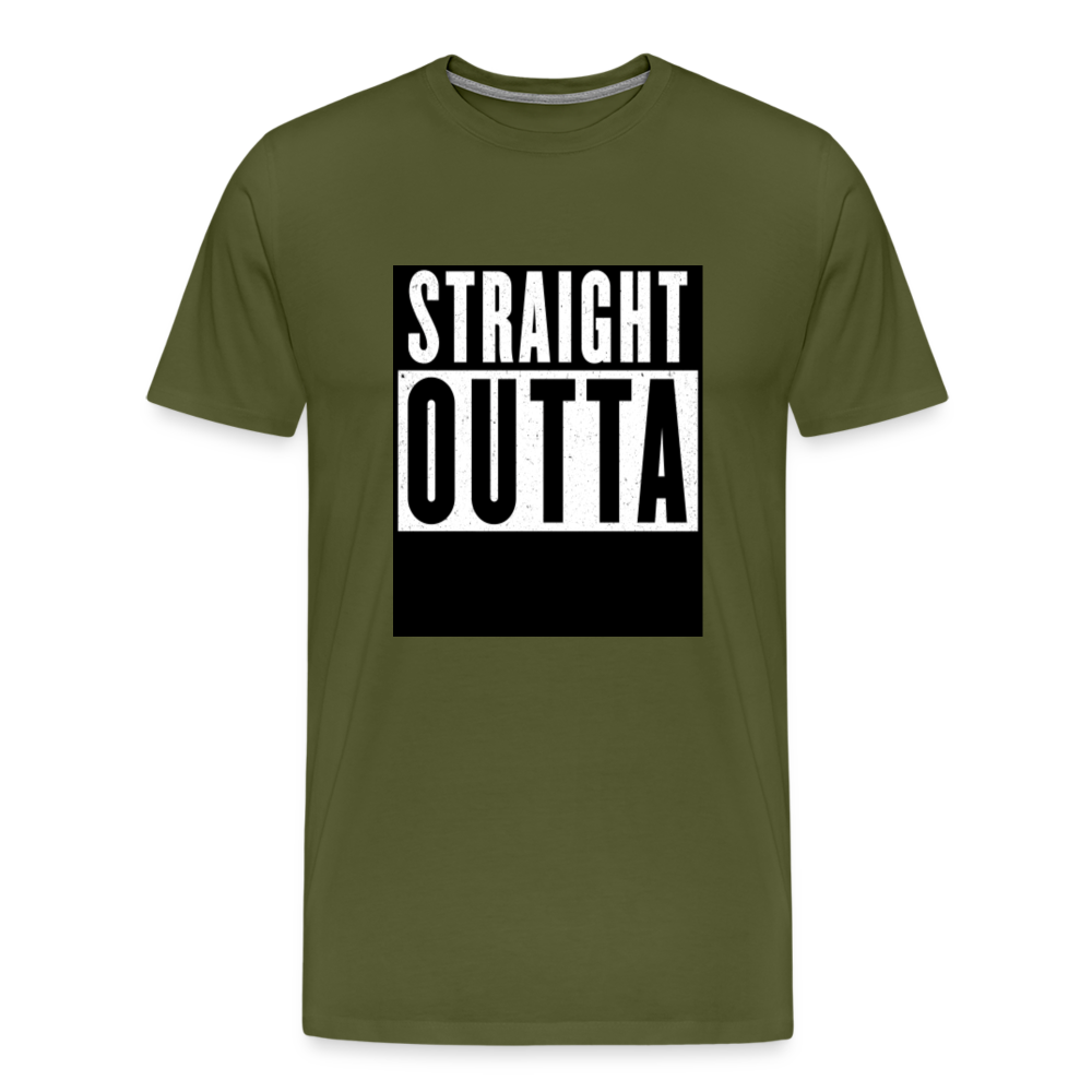 Straight Outta customizable personalized design template Men's Premium T-Shirt add your own photos, images, designs, quotes, texts, and more - olive green