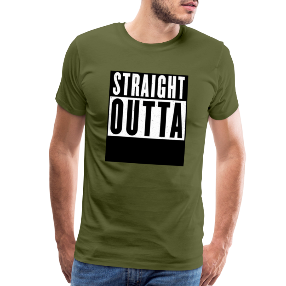 Straight Outta customizable personalized design template Men's Premium T-Shirt add your own photos, images, designs, quotes, texts, and more - olive green