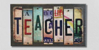 Teacher License Plate Tag Strip Novelty Wood Sign WS-003