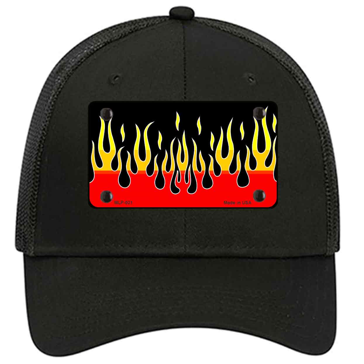 Flames Novelty Black Mesh License Plate Hat