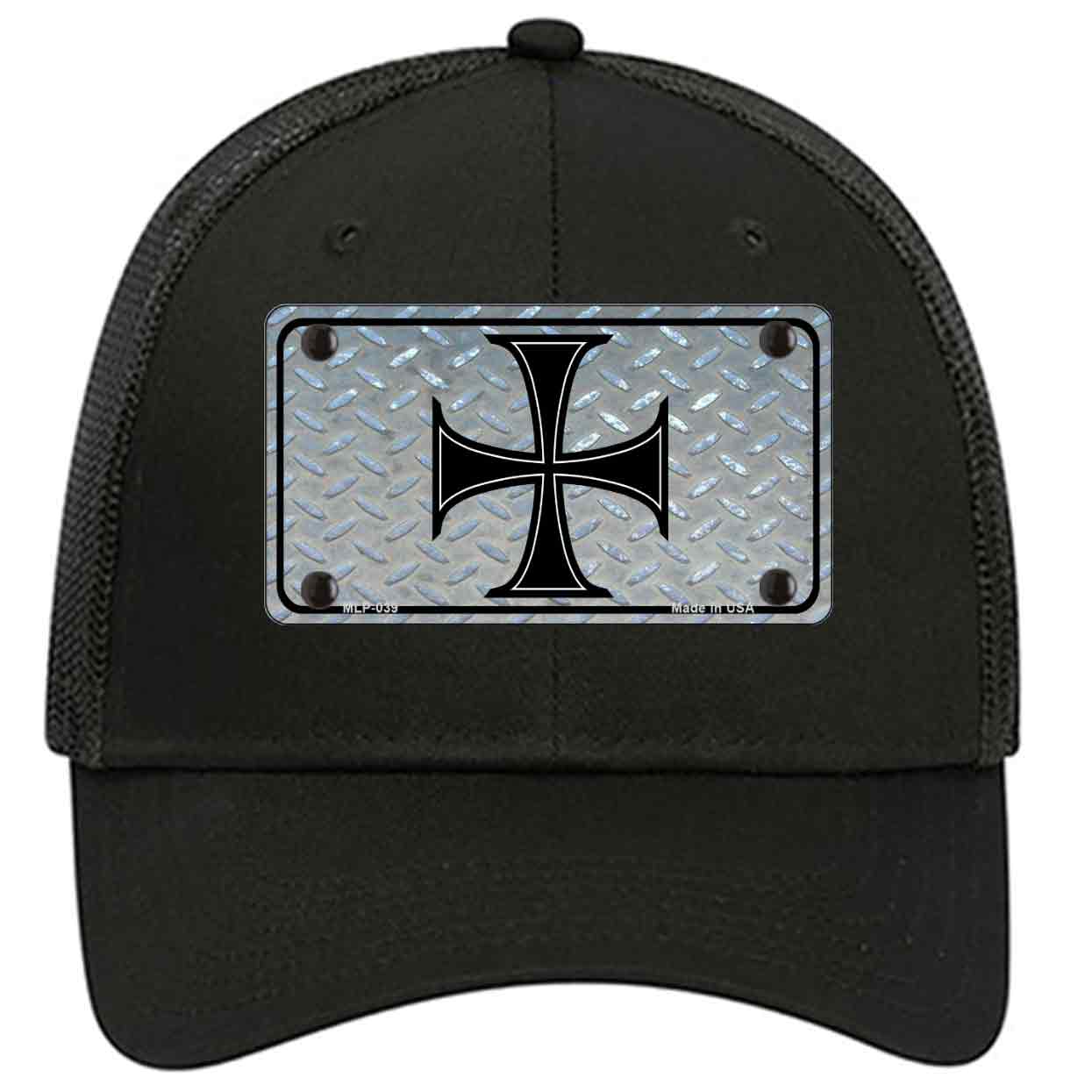 Maltese Cross Novelty Black Mesh License Plate Hat
