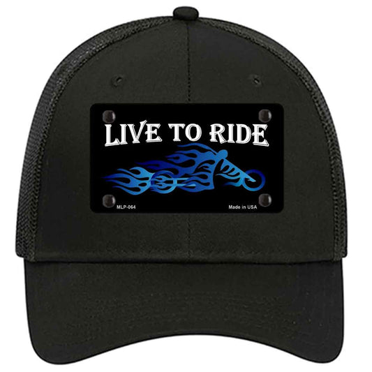 Live To Ride Novelty Black Mesh License Plate Hat