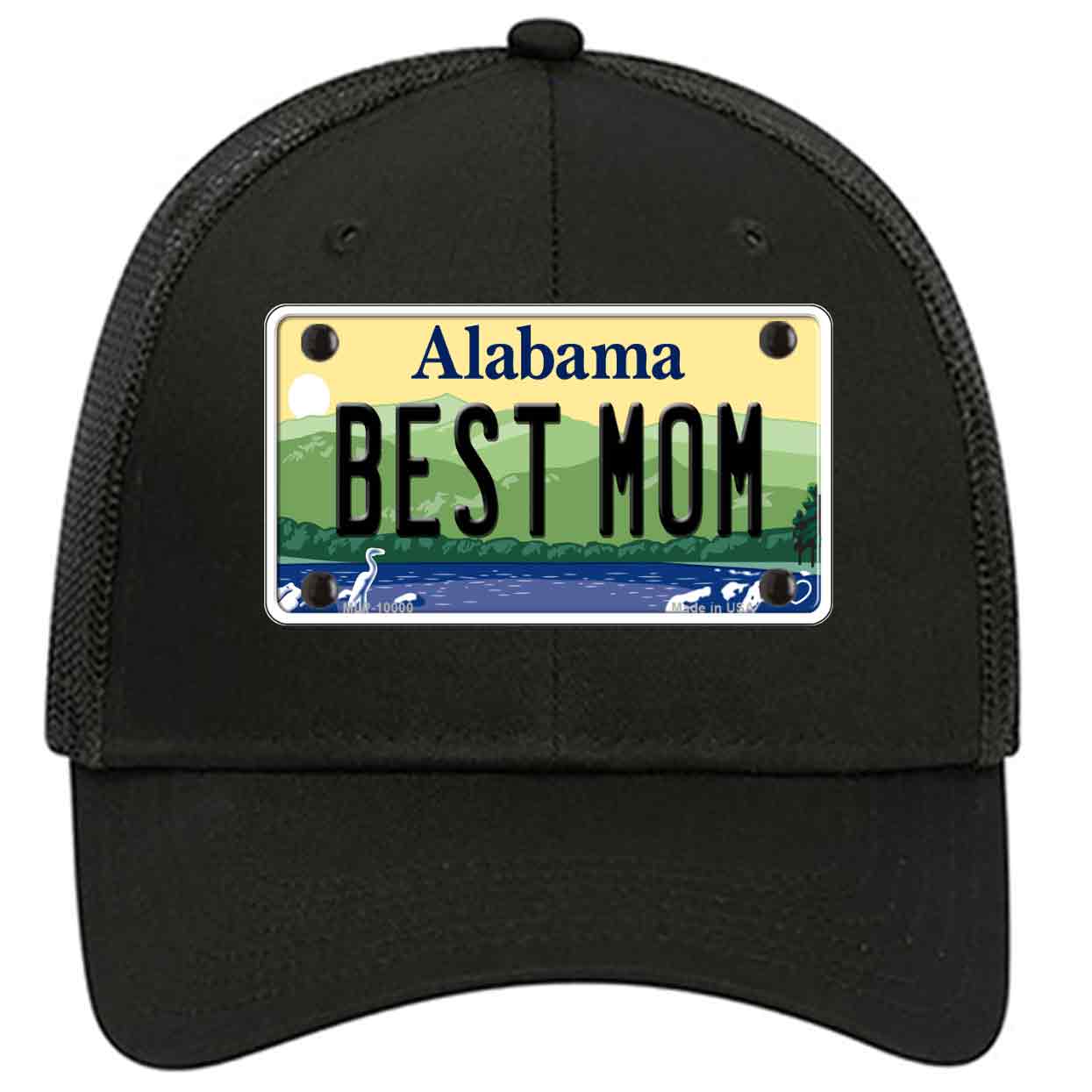 Best Mom Alabama Novelty Black Mesh License Plate Hat