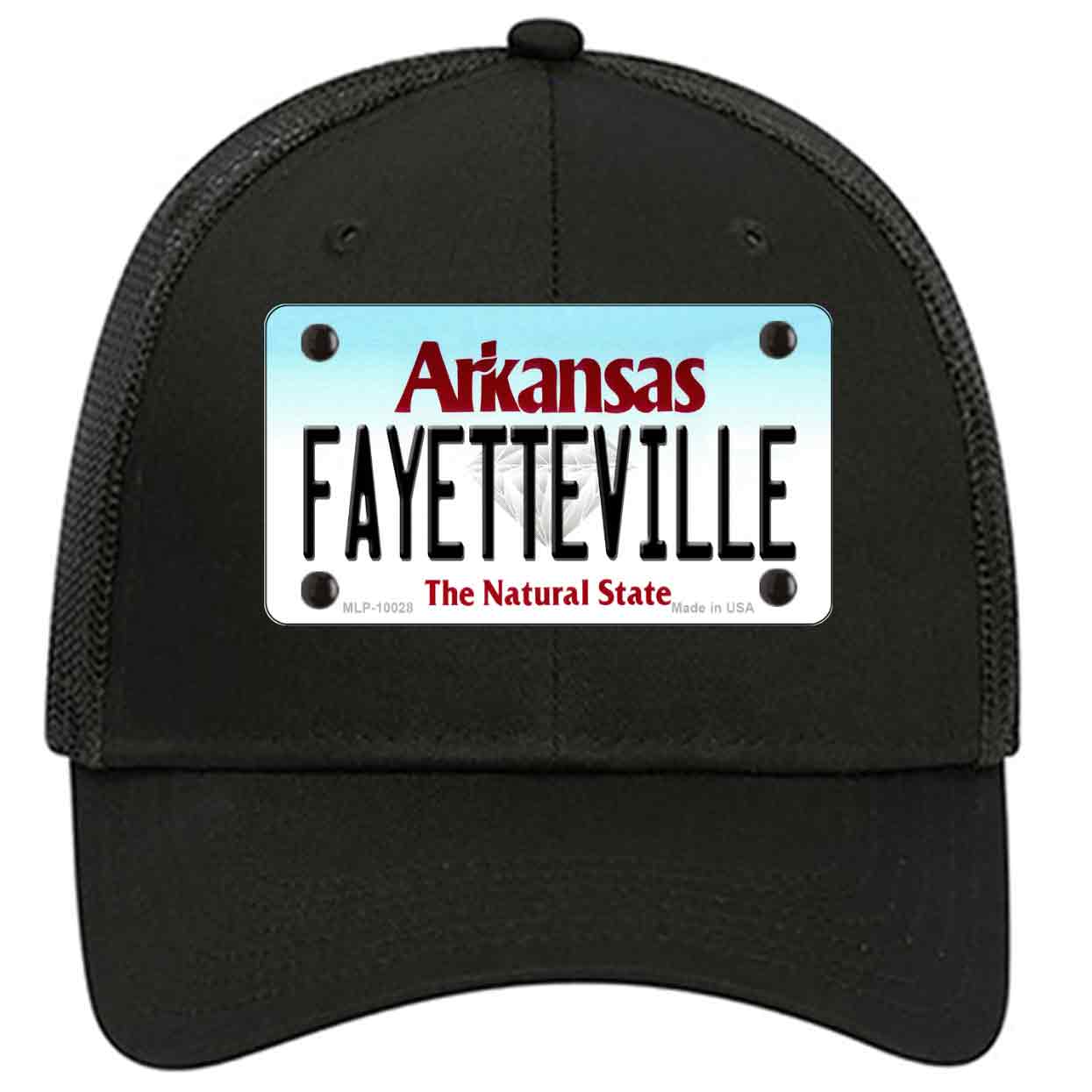 Fayetteville Arkansas Novelty Black Mesh License Plate Hat